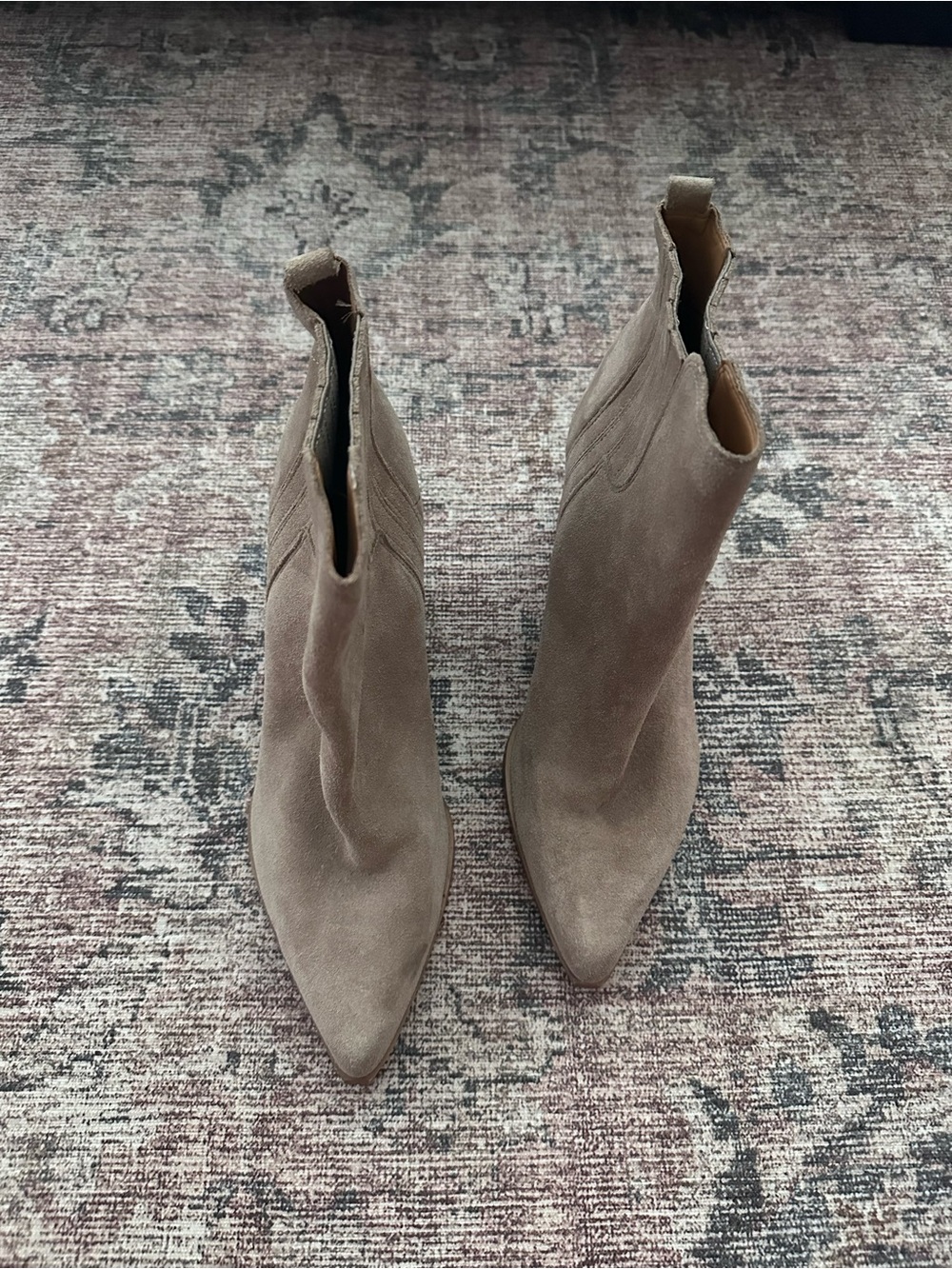 Women’s Taupe Suede Pointed-Toe Ankle Boots